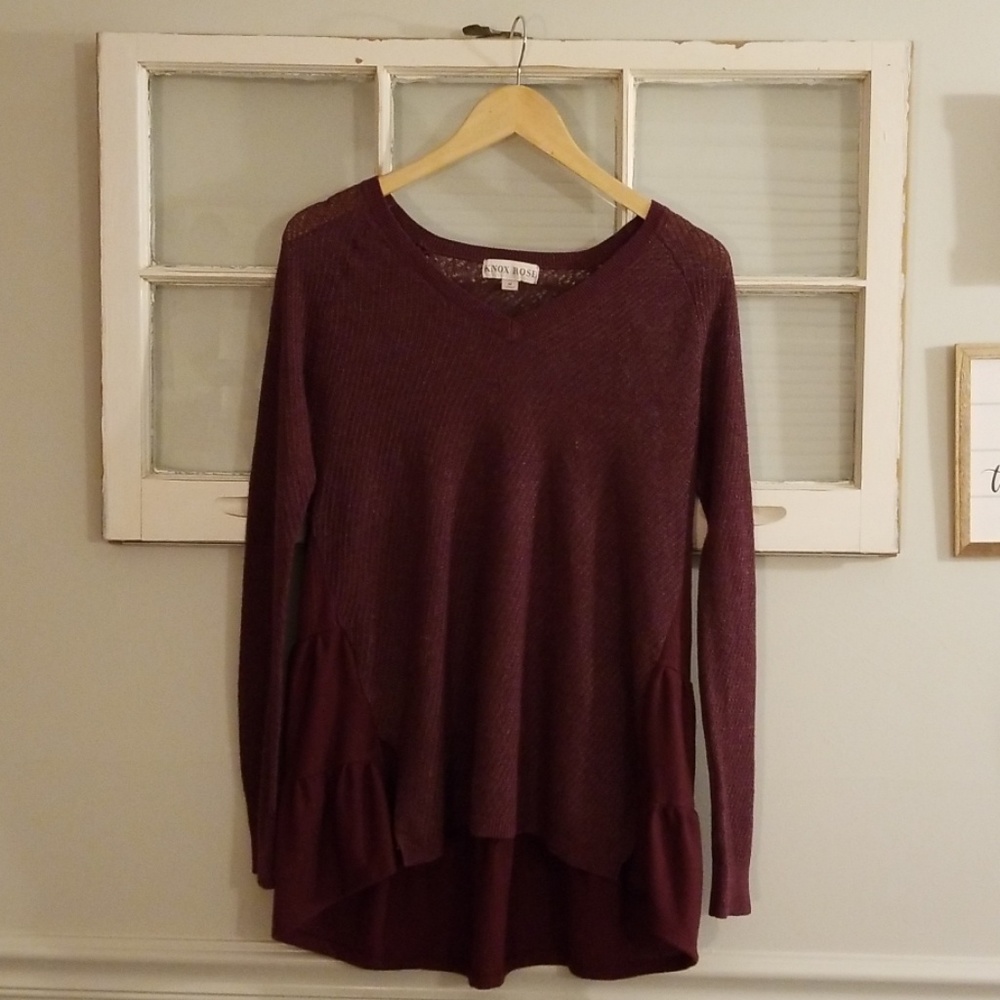 Knox Rose Burgundy fine Knit mix top M.